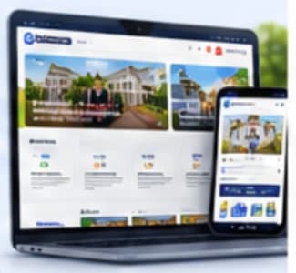 Pratinjau website sekolah pada laptop dan ponsel