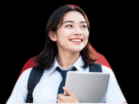 Siswi membawa tablet